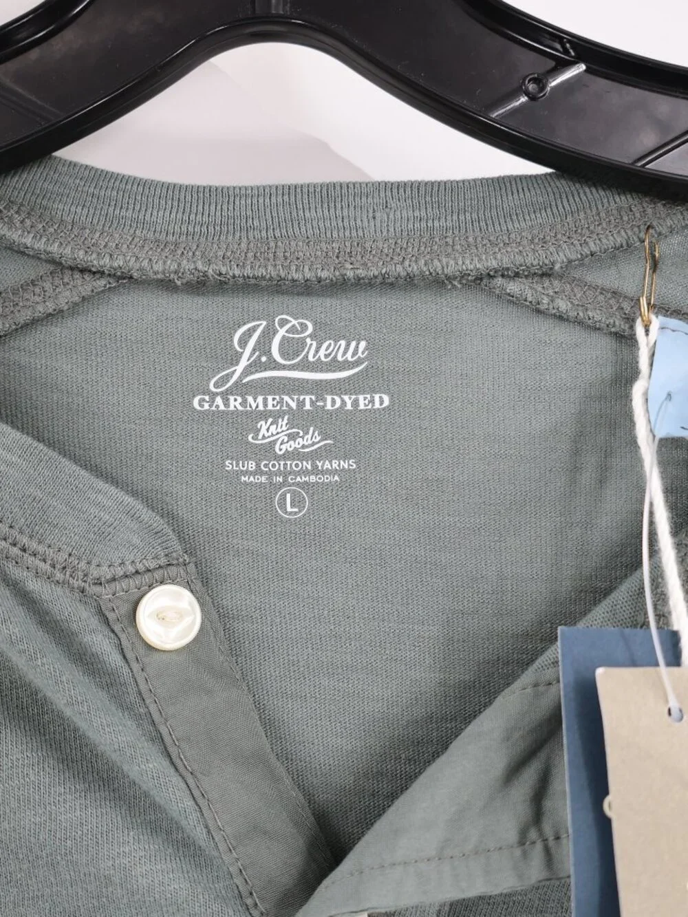 NWT J Crew Shirt Mens Large Garment Dyed Slub Cotton Henley Long Sleeve Green